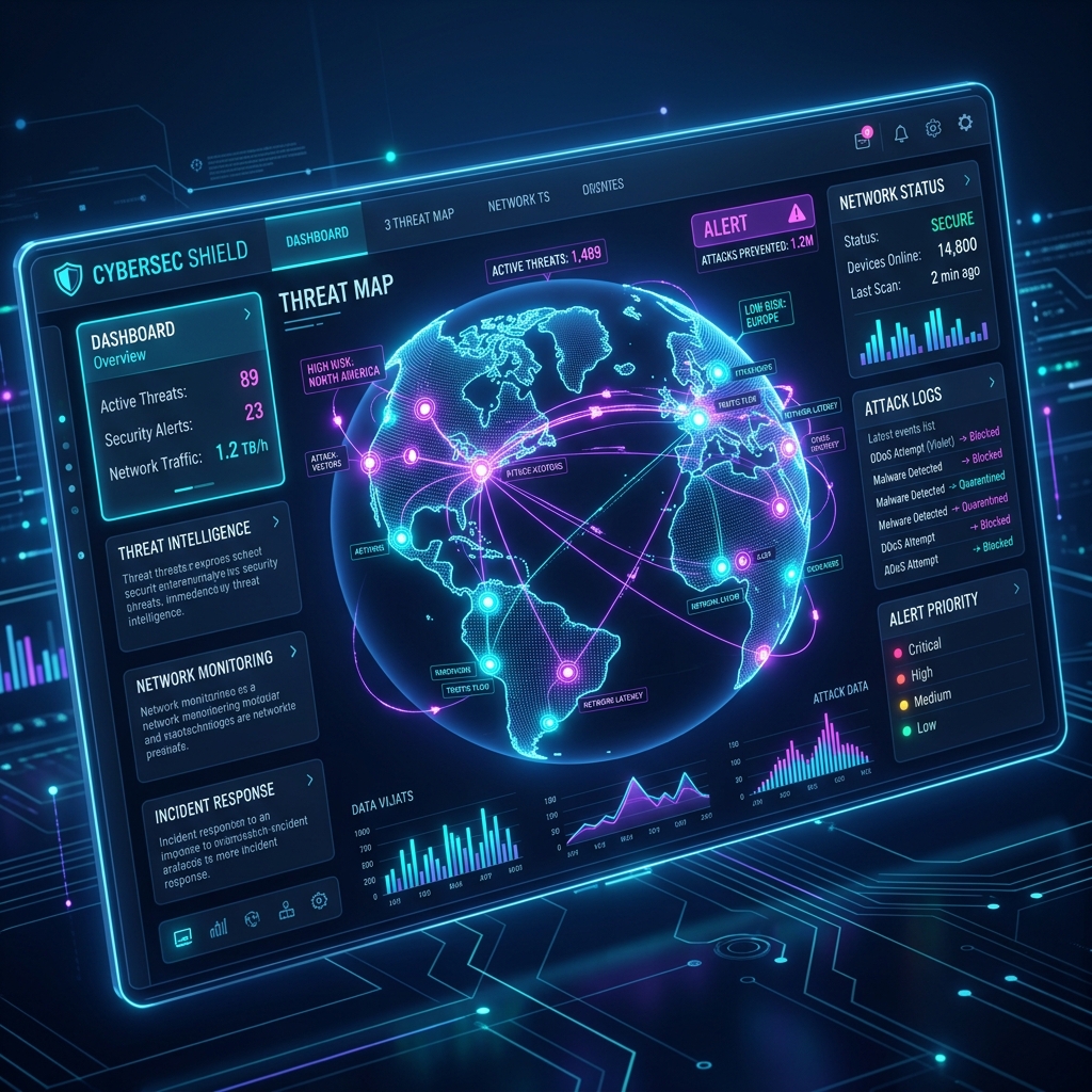 Futuristic Cyber Security Shield Hub